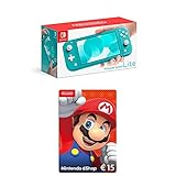 Nintendo Switch Lite, Standard, türkis-blau + Nintendo eShop Card | 15 EUR Guthaben | Download Code