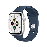 Apple Watch SE (1. Generation) (GPS, 44mm) Smartwatch - Aluminiumgehäuse Silber, Sportarmband Abyssblau...