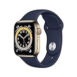 Apple Watch Series 6 (GPS + Cellular, 40 mm) - Edelstahlgehäuse Gold, Sportarmband Dunkelmarine