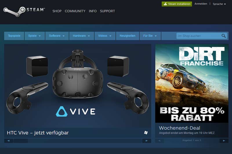Valve preist HTC Vive bei Steam mit schnellen Lieferzeiten an. Bild: Screenshot