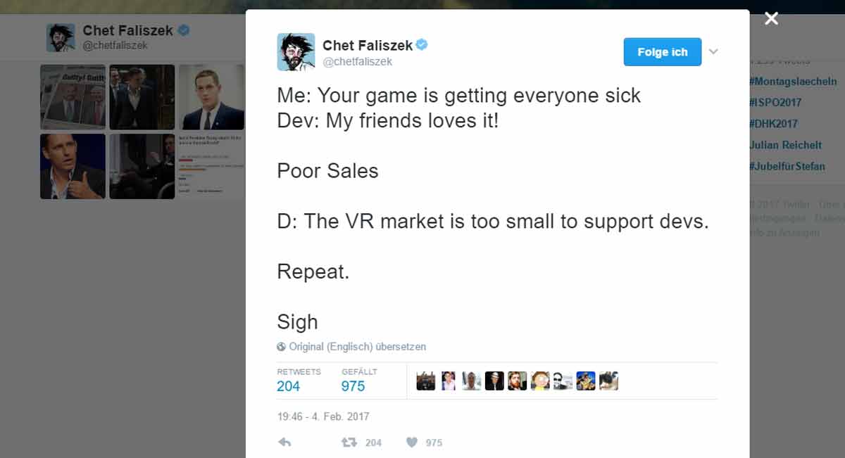 Valves VR-Guru: Motion Sickness als Ursache für schwache Verkaufszahlen