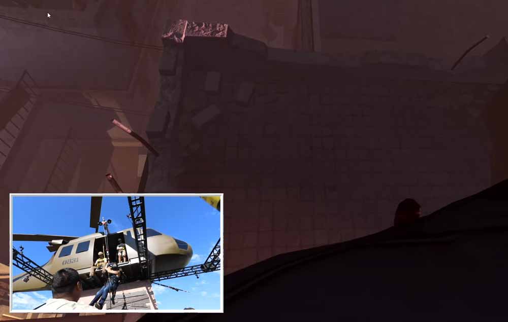 Anflug im Hubschrauber - real und virtuell. Bild: Amazon, Screenshot bei Twitch