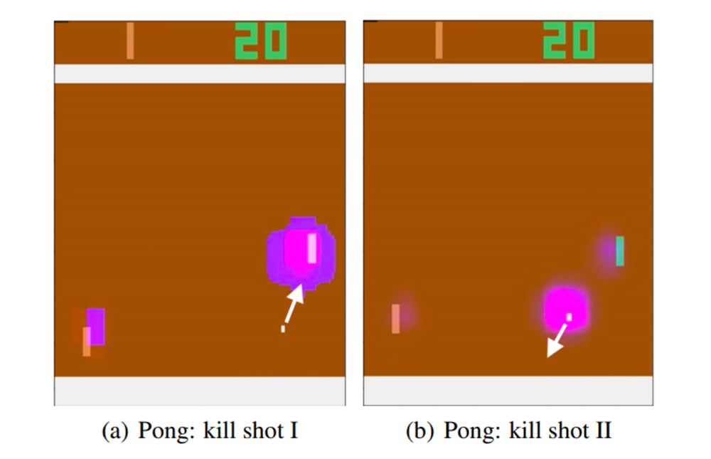 Pong-KIs lernen durch Versuch und Irrtum das Spiel zu meistern. Kommt der Ball auf die KI zu fokussiert sich die KI auf die Steuerung des Paddels - nach der Abwehr hält sie den Ball im Auge.