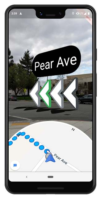 Dank der Streetview-Daten kann Google digitale Objekte wie einen Wegweiser recht genau in der Realität platzieren. Bild: Google
