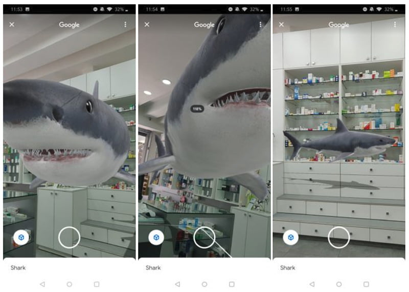 Der AR-Hai ist deutlich eindrücklicher als als 2D-Foto am Monitor. Insbesondere die Lebensgröße kann so besser eingeschätzt werden. Bild: Android Police