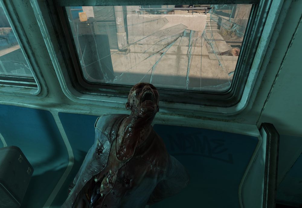 Zombieleiche unter zerschlagenem Fenster in Half:Life-Alyx