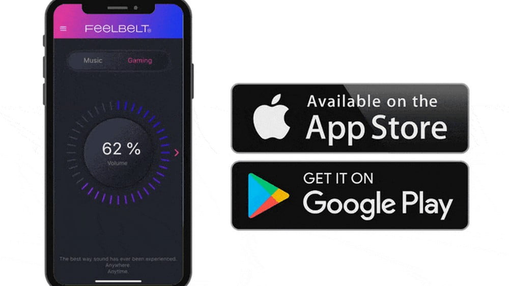 Handy mit Feelbelt App und App-Store-Logos