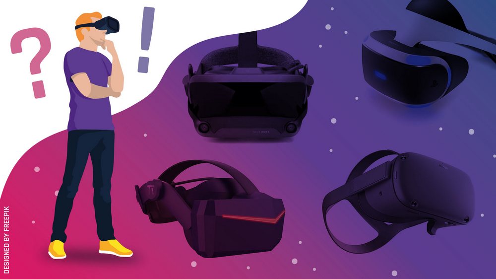 VR-Brillen-Vergleich von MIXED, Nutzer schaut fragend auf verschiedene VR-Brillen