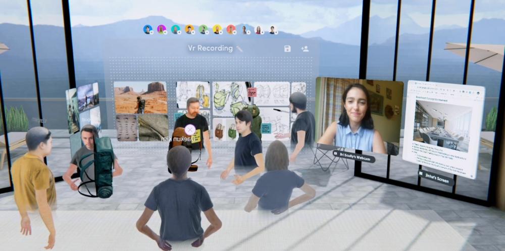 Virtuelle Avatare treffen sich in einem VR-Konferenzraum der Business-App Spatial