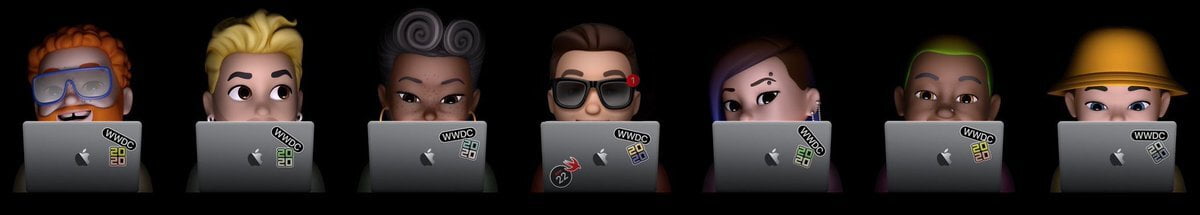 Prosser macht auf diese WWDC20-Einladung aufmerksam, bei der ein Entwickler mit Apple-Brille in der Mitte sitzt. Apple zeigt diesen Memoji allerdings nicht auf der eigenen Webseite. Bild: Apple
