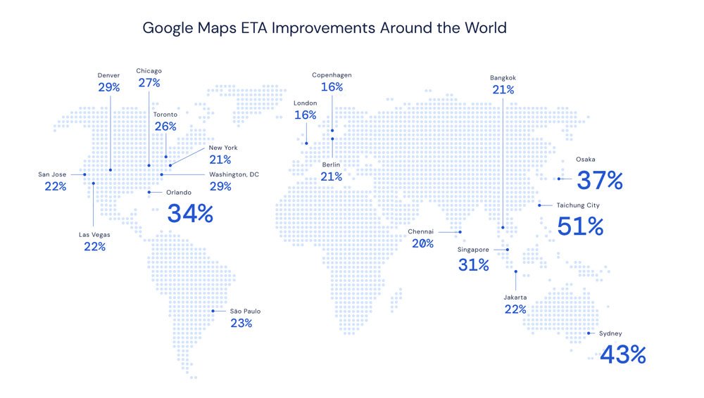 Google zeigt die Verbesserungen für Google Maps auf einer Karte