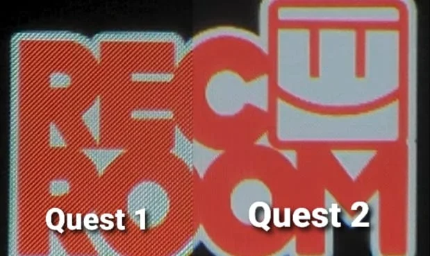 Display-Vergleich von Oculus Quest und Oculus Quest 2 anhand des Startbildschirms von Rec Room.