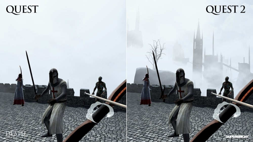 Ein Vergleich des VR-Roguelike In Death: Unchained auf der Oculus Quest 1 und Oculus Quest 2.