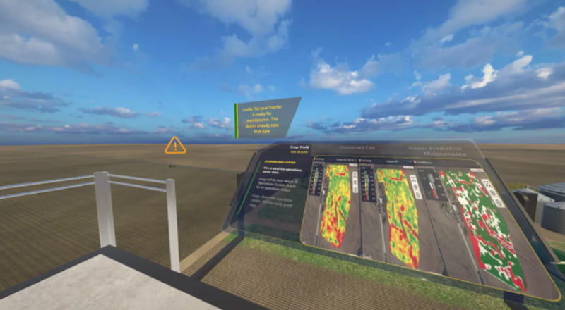 In der VR-Präsenation zeigt John Deere die Schritte, die notwendig sind, um ein Feld mit Saatgut zu bestücken. | Bild: John Deere