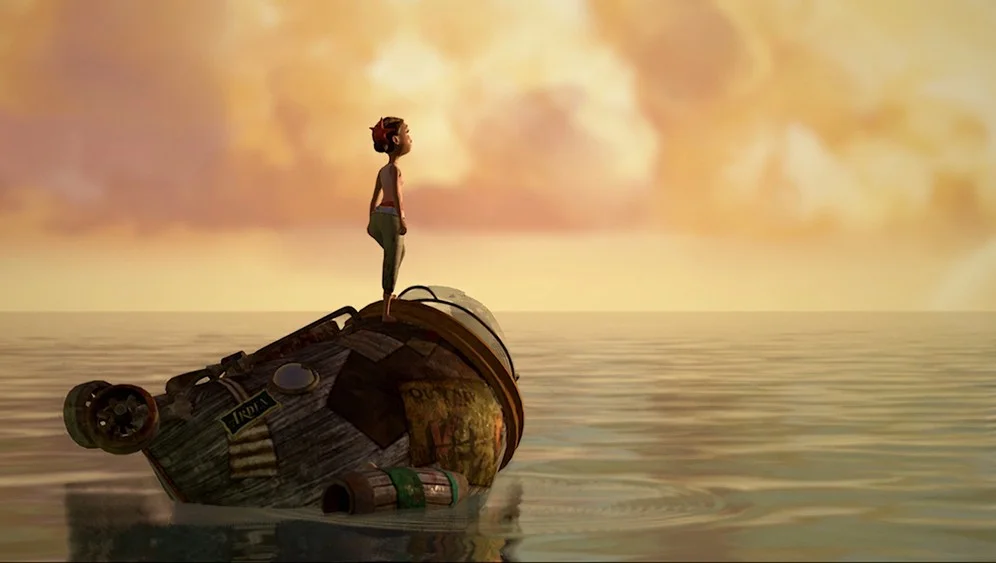 Arden's Wake: Meena steht auf ihrem U-Boot und sieht auf's Meer.