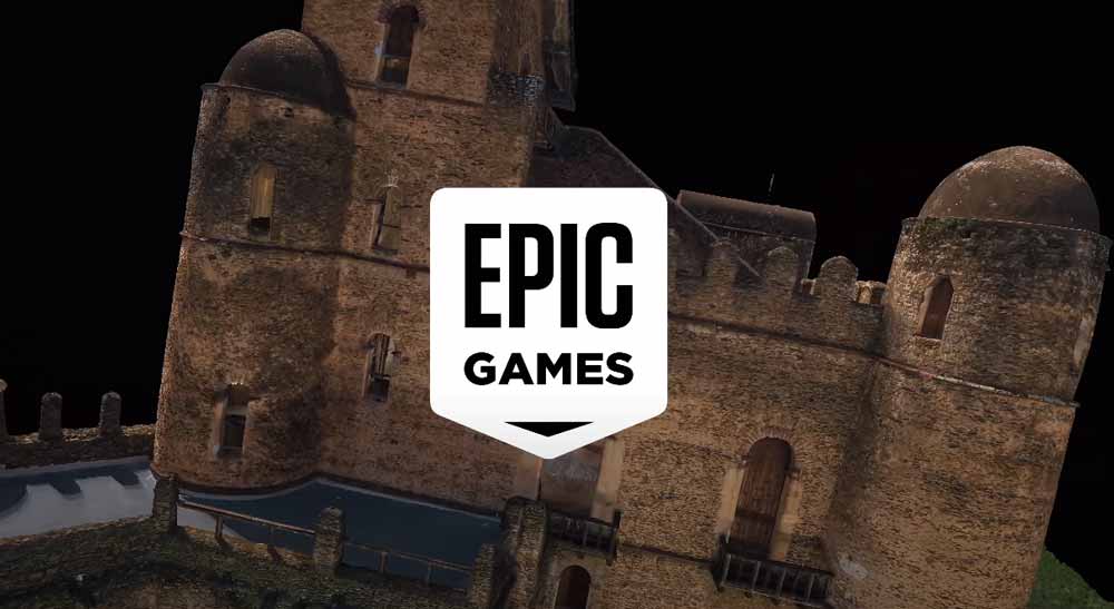 Epic Games Logo vor einem 3D-Schloss