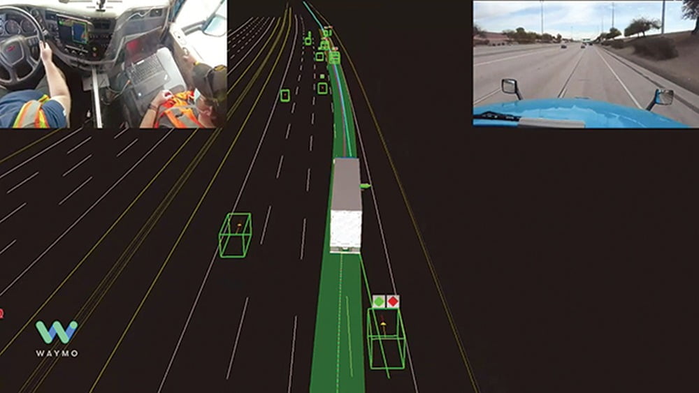 Eine digitale Karte, die Umgebungsdaten für ein KI-System zum autonomen Fahren anzeigt.