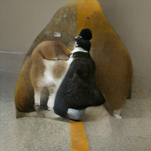 Verwendete Beschreibung: "a penguin looking at a cat"