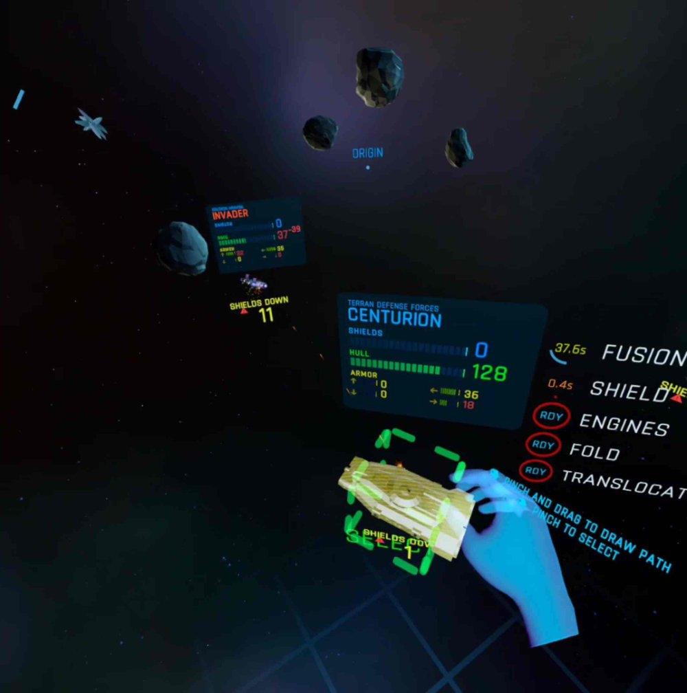 Ein Raumschiff im VR-Spiel Eternal Starlight auf der Oculus Quest 2.