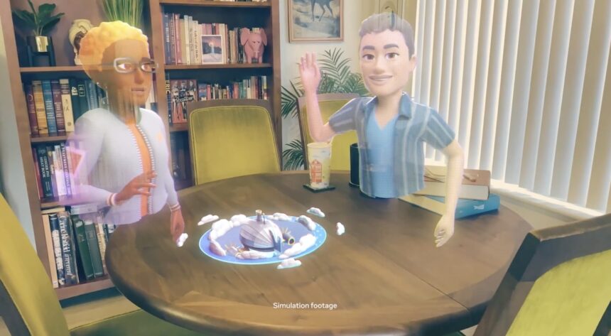 AR avatars and digital game board in a living room