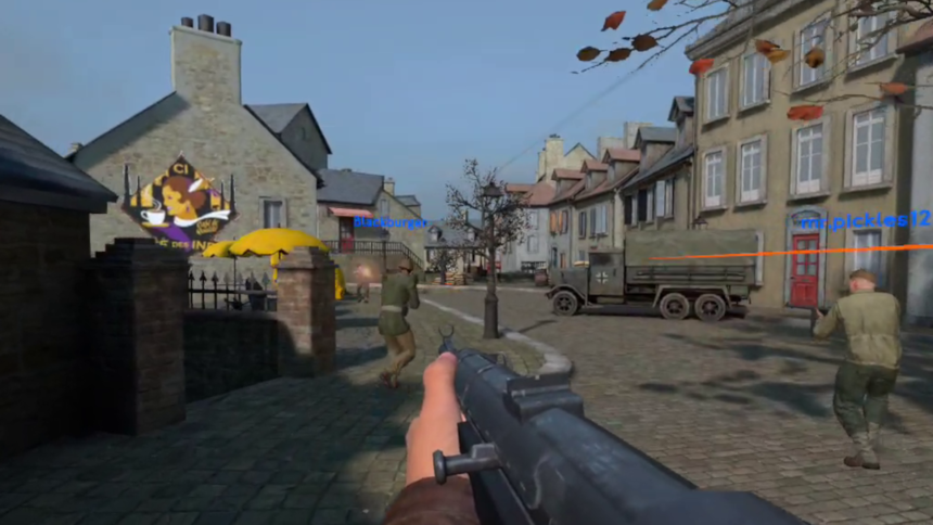 Zwei Soldaten-Teams schießen im Multiplayer in einem Städchen aufeinander.
