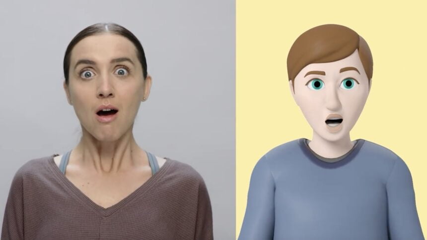 A woman looks amazed and her avatar reflects emotion.