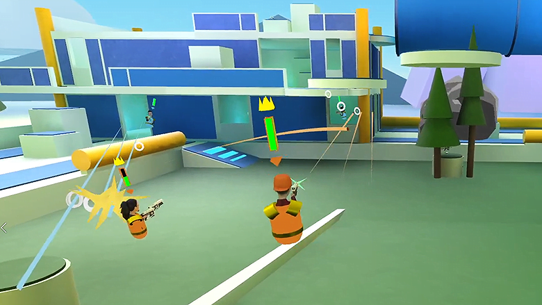 Avatare spielen ein virtuelles Paintball in Horizon Worlds.