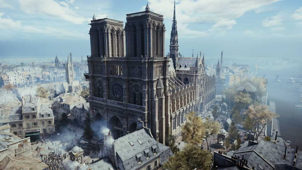 Die digitale Rekonstruktion der Kathedrale Notre-Dame in Ubisofts Videospiel Assassin's Creed Unity
