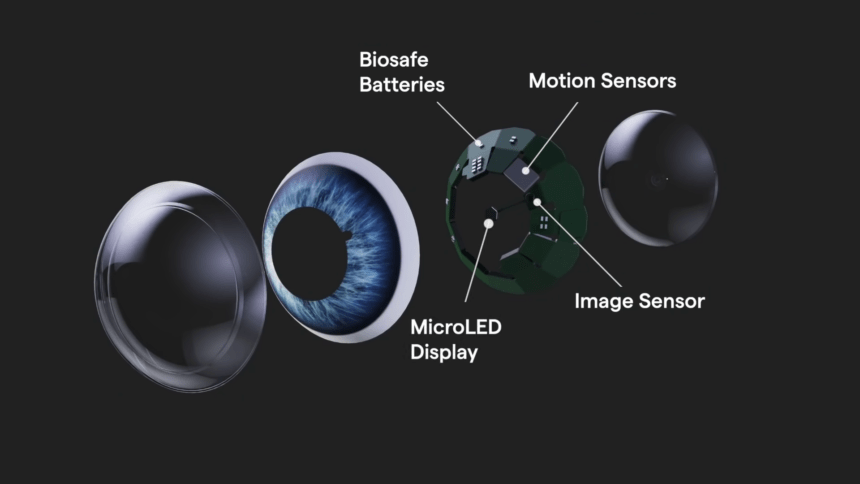 Mojo Visions Leistung steckt insbesondere in der Miniaturisierung der für eine Tech-Kontaktlinse notwendigen Komponenten. | Bild: Mojo Vision
