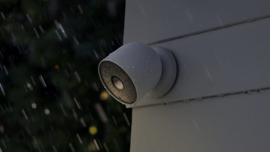 Die Google Nest Cam mit Akku ist wetterfest und sieht auch nachts, was draußen vor sich geht. 