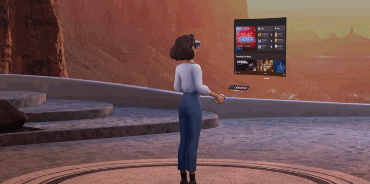 Avatar agiert in der Startumgebung mit dem Quest-Interface