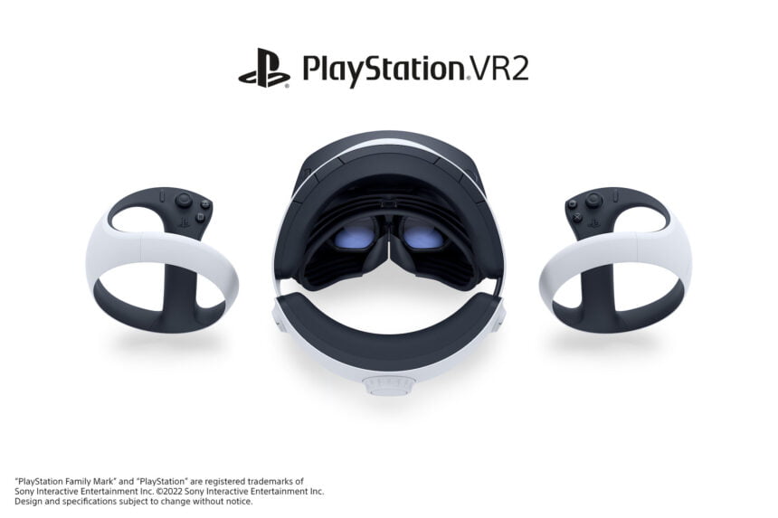 Playstation VR 2 mit Controllern und Logo