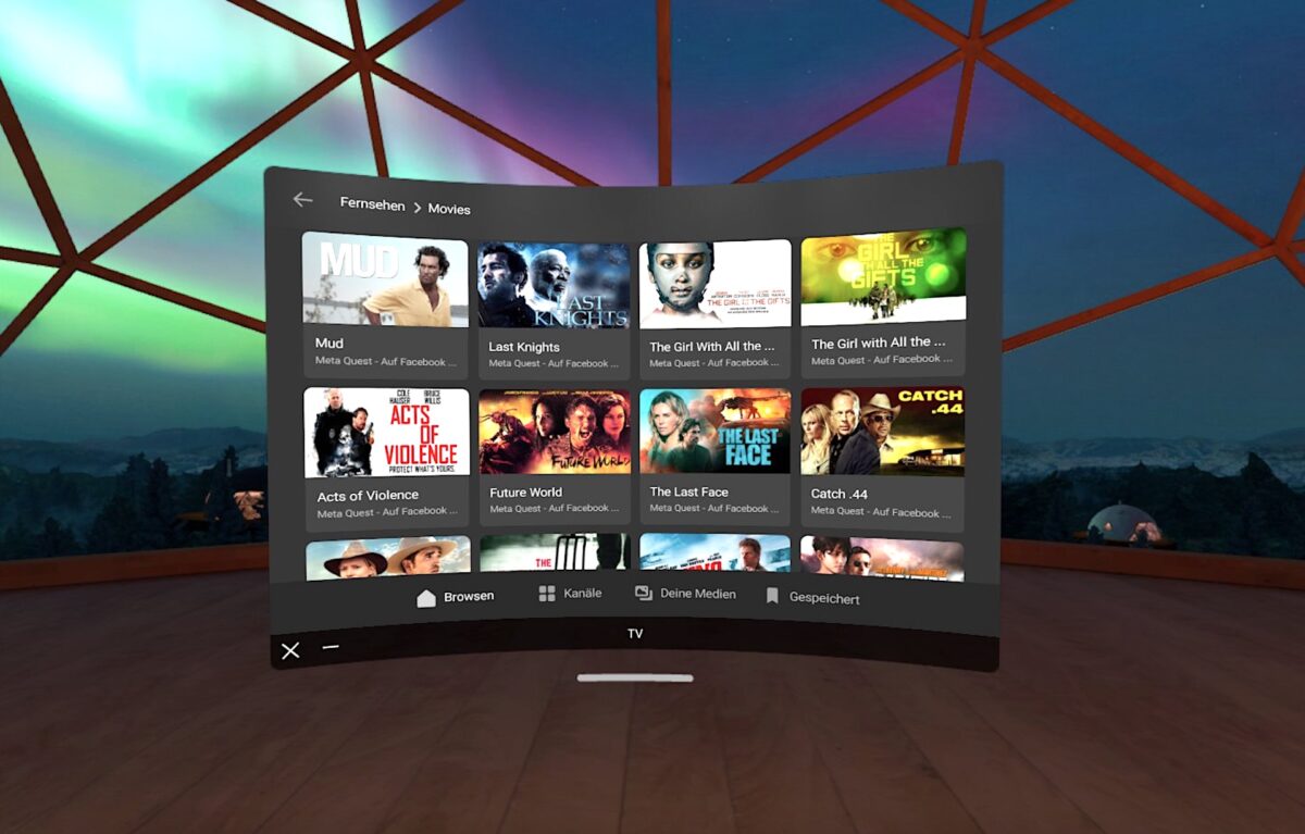 Oculus-TV-Benutzeroberfläche mit einer Auswahl von Filmen.