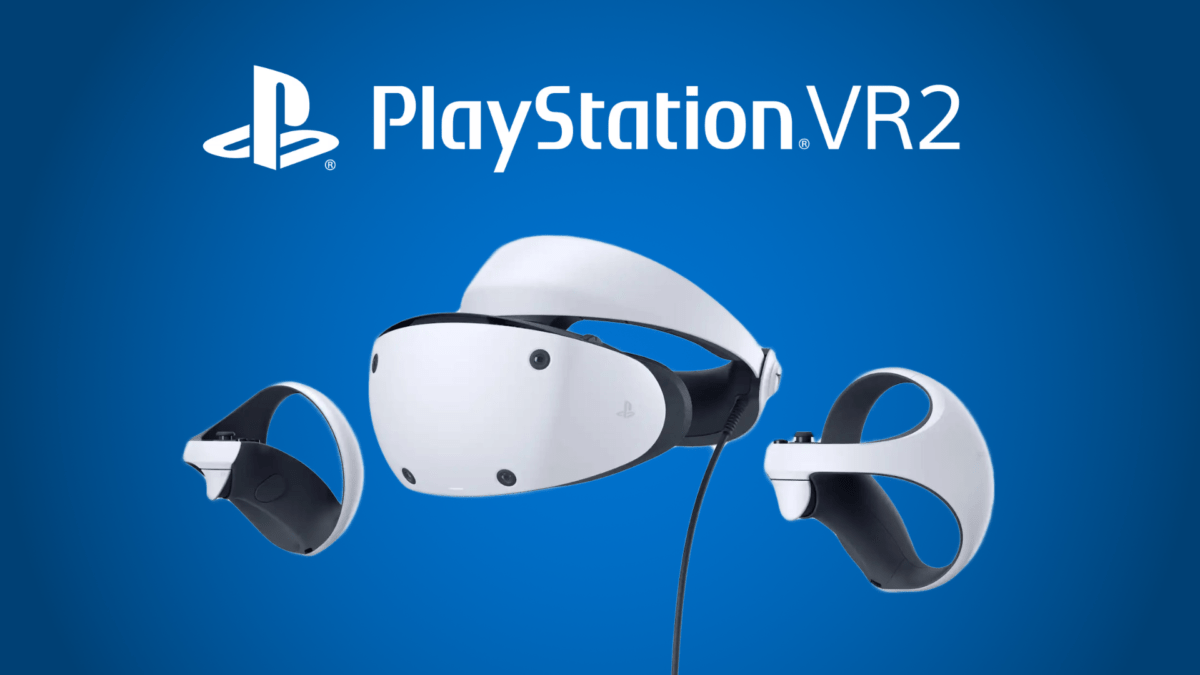 Playstation VR 2 auf blauem Grund mit Schriftzug