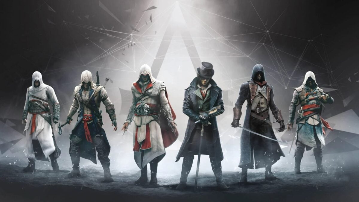 Assassin's-Creed-Artwork mit verschiedenen Assassinen.