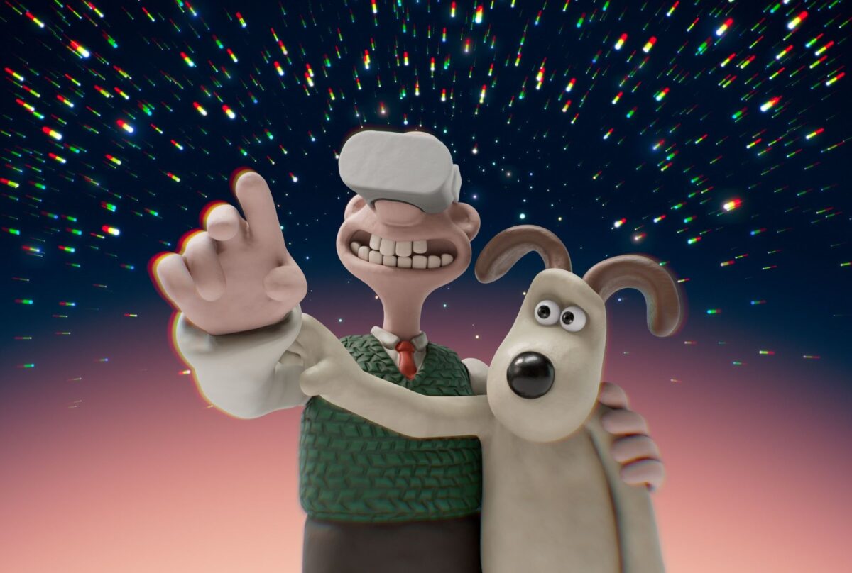 Wallace und Gromit stehen vorm Sternenhimmel.