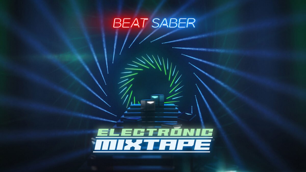 Logo des Electronic Mixtape mit Lichtshow im Hintergrund.