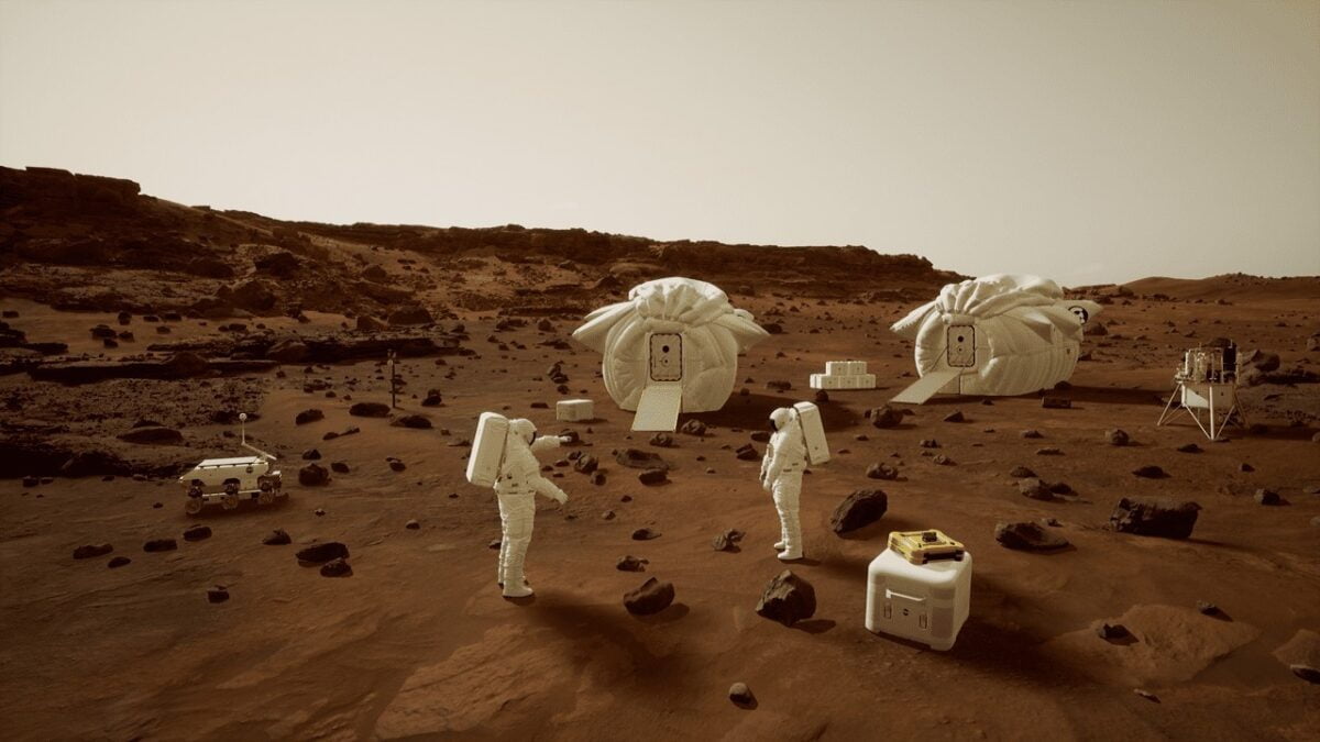 Simulation der Marsoberfläche mit Astronauten.