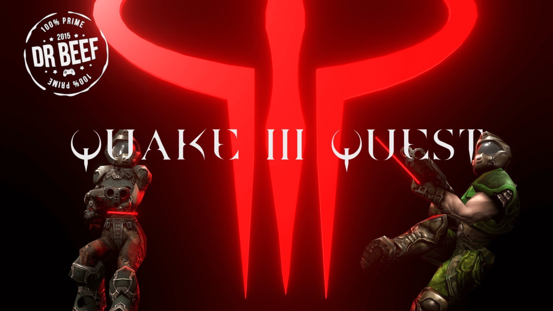 Quake 3 Arena Logo und zwei Spielfiguren.