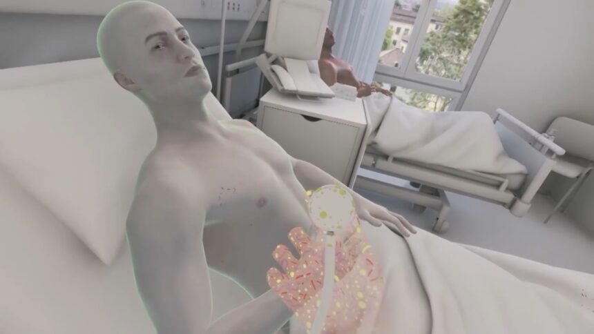 In der VR-Umgebung werden Keime für Pflegekräfte erstmals sichtbar.