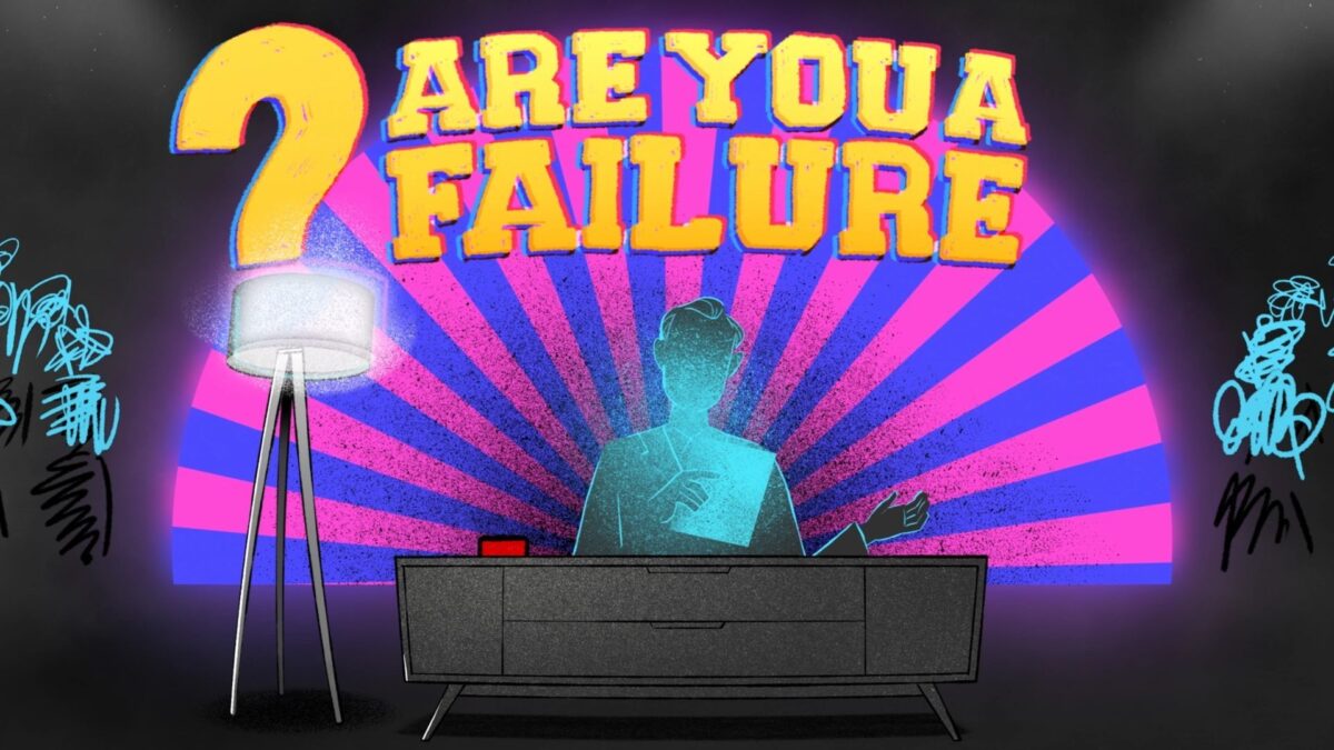Ein Standbild aus Weird Times zeigt einen Fernsehmoderator aus der fiktiven TV-Sendung "Bist du ein Versager?"