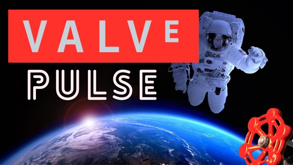 Ein Astronaut schwebt über der Erde und der für Valve typischen Ventil-Kurbel