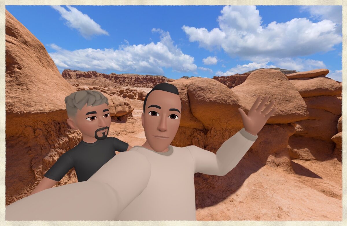 Zwei Avatare machen ein Selfie im Goblin Valley.