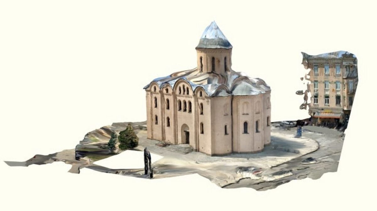 3D-Scan der Kirche der Himmelfahrt der Jungfrau Pirogoshcha, einer orthodoxen Kathedrale in Kiew