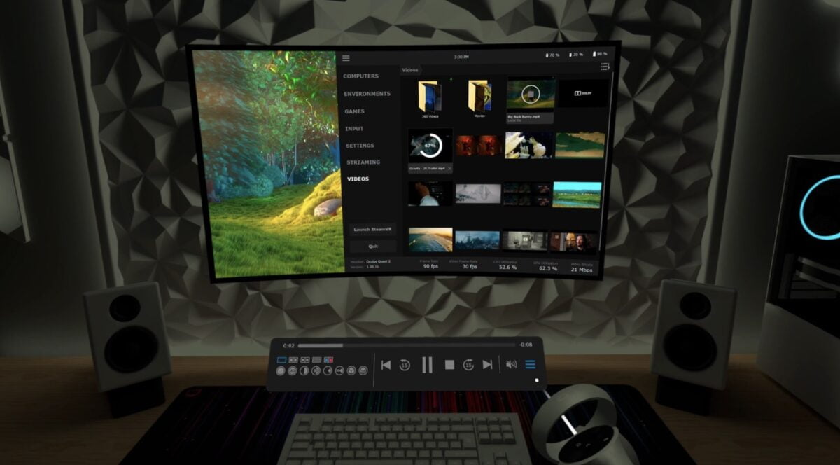 Ein virtueller Monitor in der VR, der den Desktop-Inhalt eines PCs zeigt.