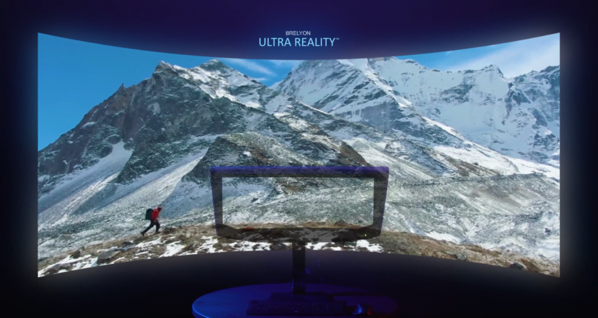 Auf einem von Breylons Ultra-Reality-Monitoren reicht das Sichtfeld über die physischen Grenzen hinaus.