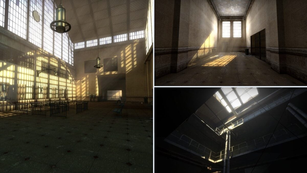 Drei Screenshots zeigen Umgebungen aus Half-Life 2 mit besserer Beleuchtung.