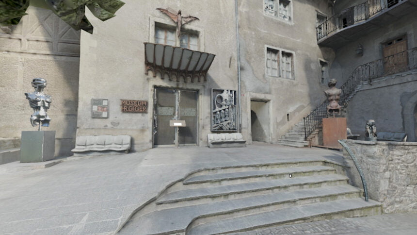 Screenshot des digital rekonstruierten Eingangsbereichs des Giger-Museums.