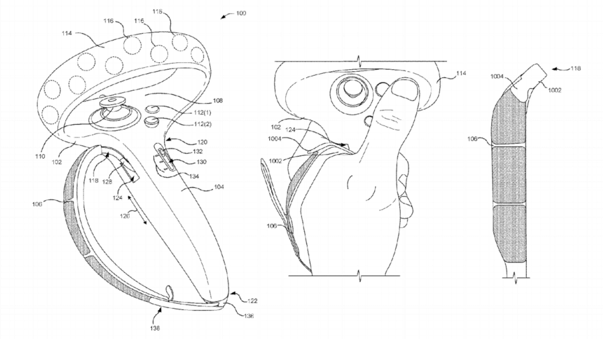 Drei Zeichnungen von Valves VR-Controller-Patent vom 23.11.2022