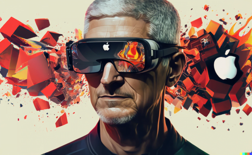 Illustration von Apple-Chef Tim Cook mit einer XR-Brille.